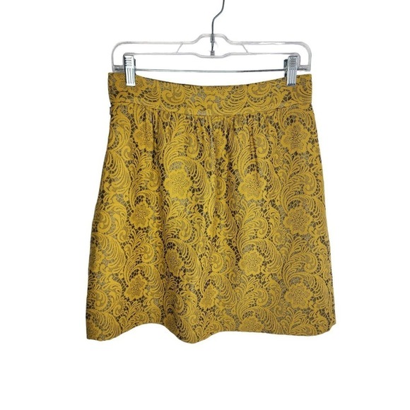 Tibi New York Mustard Yellow Paisley Floral Lace Mini Skirt Women's Size 6 - Picture 2 of 11